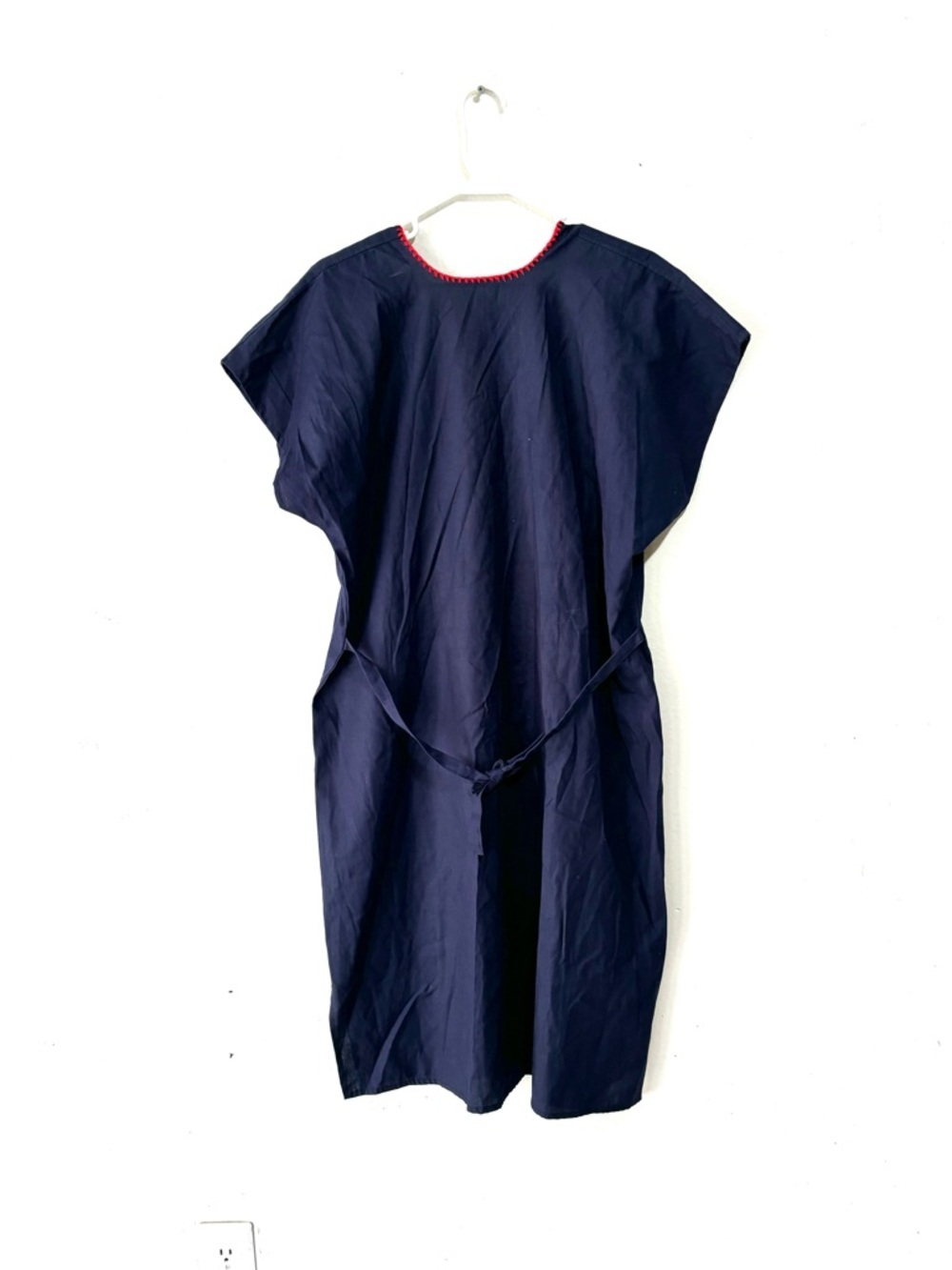 VTG Mexican Embroidered Dark Blue w/Adjust Ties Midi Dress M/L - Picture 5 of 6